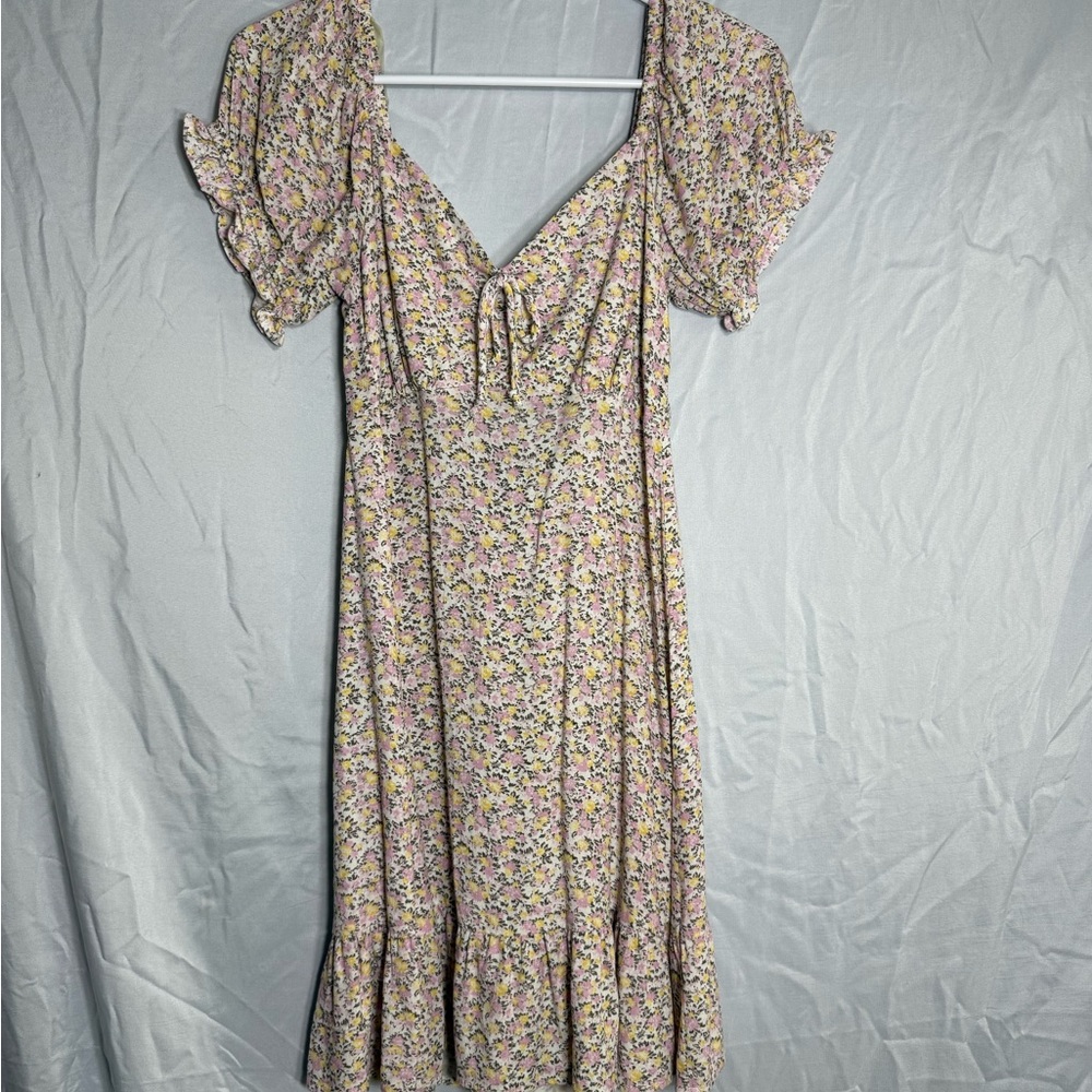 Wild Fable Tan and Cream Puff Sleeve Sundress